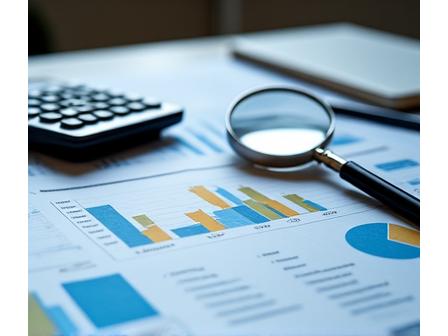 Powiększająca lupa nad dokumentami finansowymi, symbol due diligence